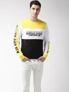 Flying Machine Men Yellow & Black Colourblocked Sweatshirt