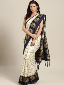 Ishin Off-White & Golden Printed Mysore Silk Saree