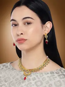 Peora Traditional Gold Plated StoneStuddedChoker Necklace Traditional Jewellery Set