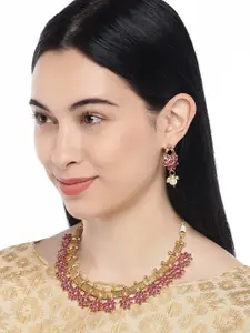 Peora Traditional Flower Shape Kundan Fashion Necklace Earring Set
