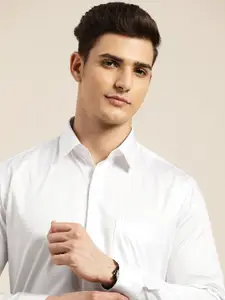 Hancock Men White Solid Regular Fit Pure Cotton Formal Shirt