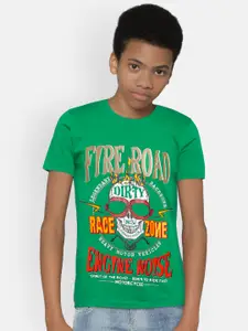 dongli Boys Green Printed Round Neck Pure Cotton T-shirt