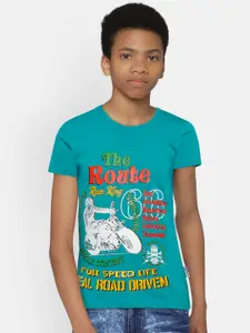 dongli Boys Sea Green Printed Round Neck T-shirt