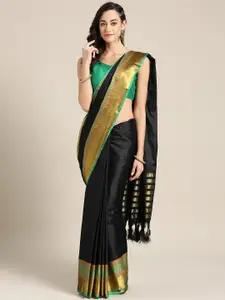 Ishin Black & Golden Solid Mysore Silk Saree