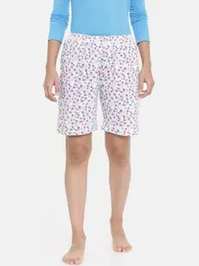 zebu Women White & Pink Printed Lounge Shorts