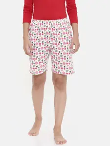 zebu Women Pink & White Printed Lounge Shorts