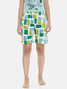 zebu Women Blue & White Printed Lounge Shorts