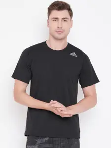 ADIDAS Men Black Freelift Climachill 3-Stripes Self-Design Training T-Shirt