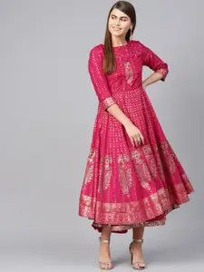 Juniper Women Fuchsia Printed Layered Maxi Dress