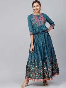 Juniper Teal Blue Satin Finish Ready to Wear Lehenga with Blouse