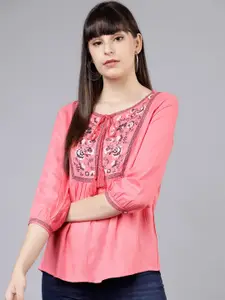 Tokyo Talkies Women Peach-Coloured Printed Top