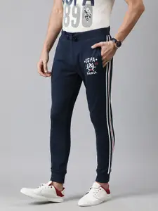 U.S. Polo Assn. Denim Co. Navy Blue Slim Fit Solid Knitted Joggers with Side Stripes