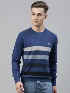 U.S. Polo Assn. Denim Co. Men Blue Striped Pullover Sweater