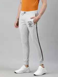 U.S. Polo Assn. Denim Co. Men Grey Melange Slim Fit Solid Joggers with Side Stripes