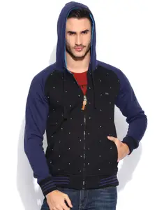 Locomotive Blue & Black Printed Hooded Sweatshirt