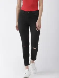 Flying Machine Women Black Veronica Skinny Fit Slash Knee Stretchable Cropped Jeans