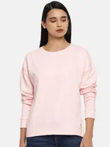 Flying Machine Women Peach-Coloured Solid Sweatshirt