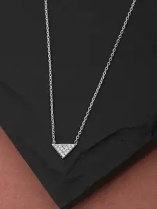 Carlton London Silver Toned Rhodium-Plated CZ Studded Necklace