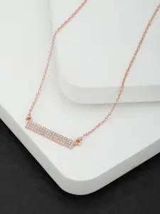 Carlton London Rose Gold-Toned Rhodium-Plated CZ-Studded Minimal Necklace