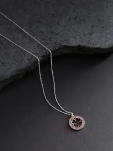 Carlton London Silver-Toned & Rose Gold-Toned Rhodium-Plated CZ Stones Necklace