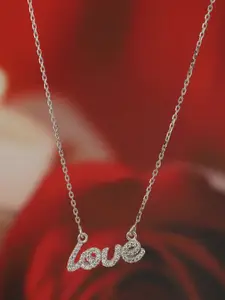 Carlton London Silver-Toned Rhodium-Plated CZ Stone-Studded Necklace