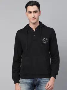 Allen Solly Men Black Solid Hooded Sweatshirt with Brand Logo Print Detail