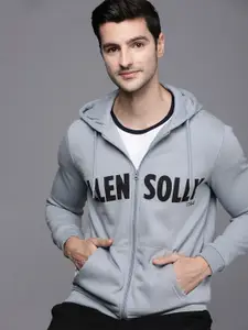 Allen Solly Sport Men Grey Typography Printed Hooded Sweatshirt