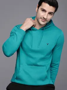 Allen Solly Men  Turquoise Blue Solid Hooded Sweatshirt