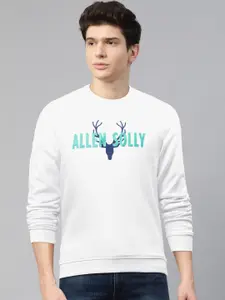 Allen Solly Men White & Sea Green Solid Sweatshirt