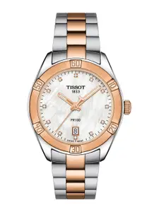 TISSOT Women White PR 100 Sport Chic Swiss Mother of Pearl Diamond Studded Watch T1019102211600