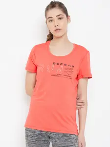 Reebok Women Coral Orange Printed OSR Micro Mesh Running T-shirt