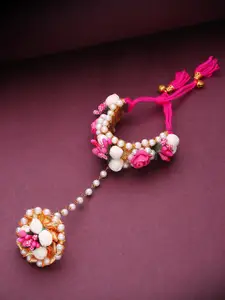 Priyaasi Pink Floral Beaded Handcrafted Ring Bracelet