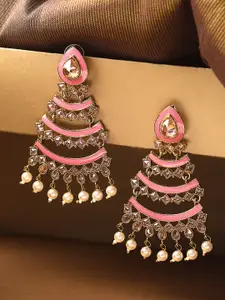 Priyaasi Pink Antique Gold-Plated Kundan-Studded Handcrafted Classic Drop Earrings