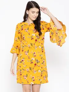 MABISH by Sonal Jain Women Mustard Yellow & Pink Floral Printed Shift Dress