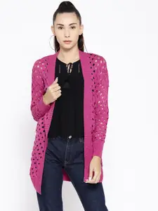 Cayman Women Pink Self Design Front-Open Sweater