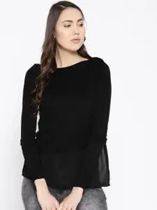 Cayman Women Black Solid Woollen Panelled Sweater