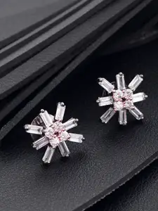 Priyaasi Rose Gold-Toned Gunmetal Plated Handcrafted CZ Studded Floral Studs