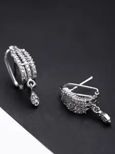 Priyaasi Silver-Plated Handcrafted Stone Studded Contemporary Drop Earrings