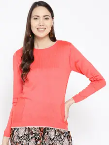 Cayman Women Coral Pink Solid Sweater