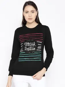Cayman Women Black Striped Sweatshirt