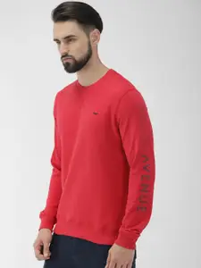Park Avenue Men Red Solid Sweatshirt