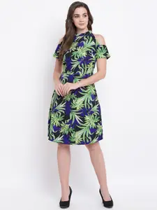 Deewa Women Black & Green Tropical Print A-Line Dress