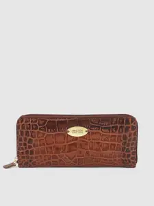 Hidesign Women Tan Brown MACKENZIE Leather Croc Textured Zip Around Wallet
