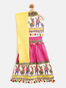 BownBee Girls Pink & White Embroidered Ready to Wear Chaniya Choli