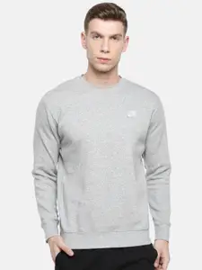 Nike Men Grey Melange Solid Regular Fit AS M NSW CLUB CRW BB Sweatshirt