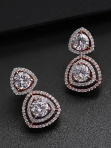 Priyaasi Rose Gold-Plated Stone-Studded Handcrafted Contemporary Drop Earrings