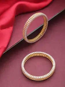 Priyaasi Set of 2 Silver-Toned Gold-Plated AD Studded Handcrafted Bangles