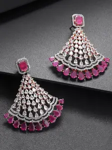 Priyaasi Pink & Rose Gold-Plated CZ & AD-Studded Handcrafted Geometric Drop Earrings