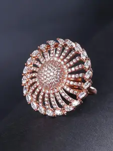 Priyaasi Rose Gold-Plated AD Studded Circular Handcrafted Adjustable Finger Ring