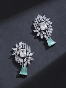 Priyaasi Sea Green Silver Plated Stone Studded Handcrafted Contemporary Drop Earrings